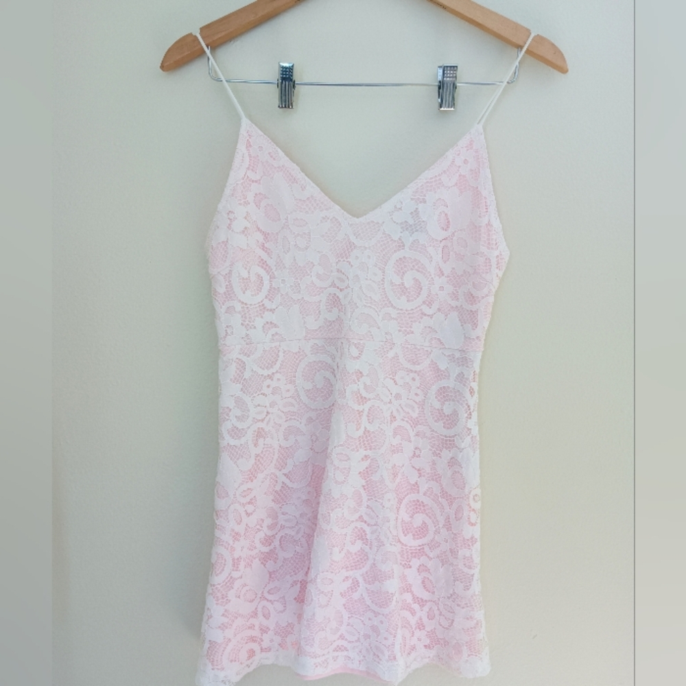 Lace Spaghetti Strap Slip Dress - Light Pink